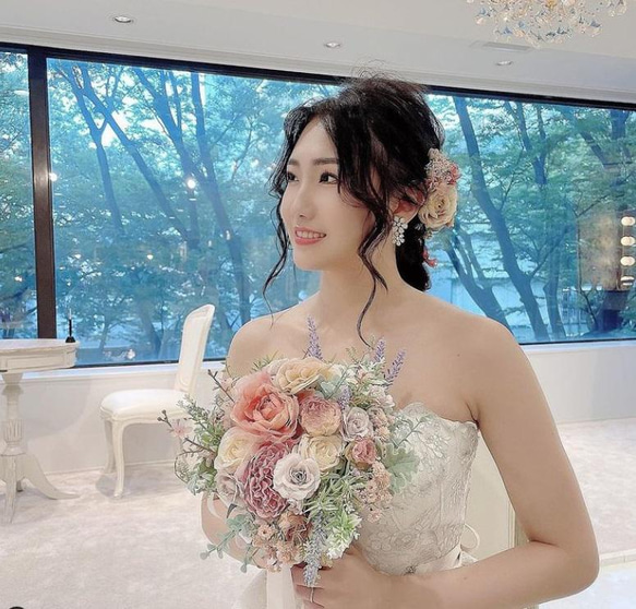 柔らかアンティークカラー　クラッチブーケ　ブトニア付　前撮り　撮影　パーティ　178 8枚目の画像