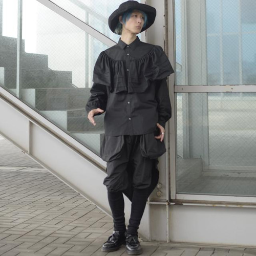 ラッフルカラー風プリーツフリル付きドレスシャツ シャツ albino 通販