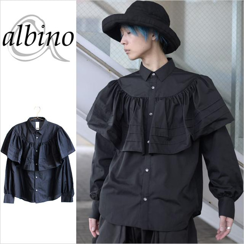 ラッフルカラー風プリーツフリル付きドレスシャツ シャツ albino