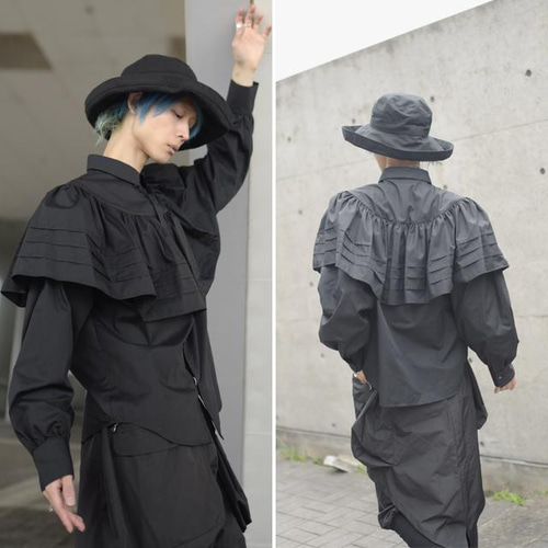 ラッフルカラー風プリーツフリル付きドレスシャツ シャツ albino 通販