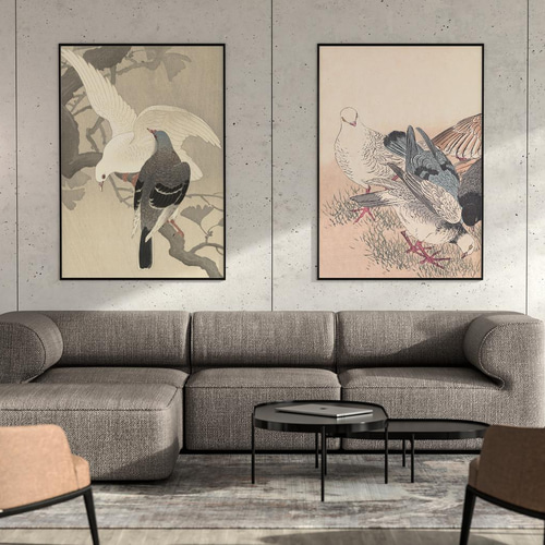 NO.183】鳩の日本画アートポスター☆浮世絵画和室インテリア玄関居間和