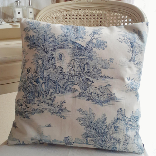 フランスアンティーク　トワルドジュイ　クッションカバー クッションカバー ☆フランス製トワルドジュイ田園風景の絵柄 その他