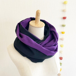 日本製造♡由優質雙層紗布製成的柔軟夢幻圍脖♡雙色黑色x紫色 第2張的照片
