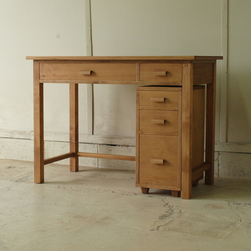 勉強机 学習机 PC台 ワークデスク チェスト付 無垢 モミの木 横100cm