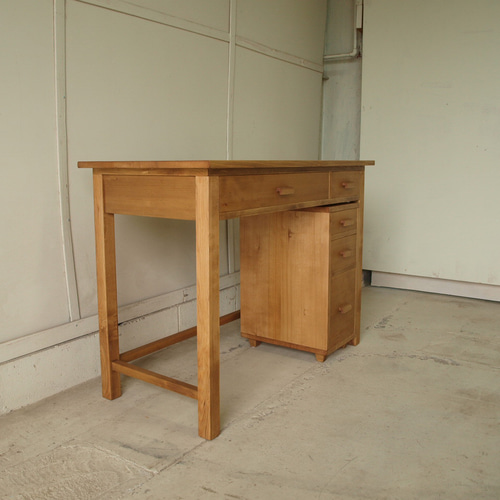 勉強机 学習机 PC台 ワークデスク チェスト付 無垢 モミの木 横100cm