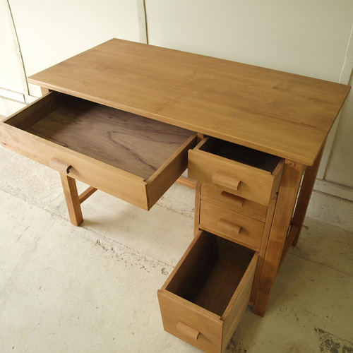 勉強机 学習机 PC台 ワークデスク チェスト付 無垢 モミの木 横100cm