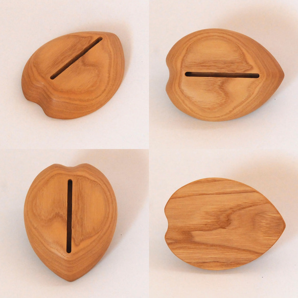 ３つ置けるハートのリングスタンド・長穴（クリ・オイル）名入れ・記念日刻印【ハレの日に木のぬくもりを】木製リングピロー 4枚目の画像