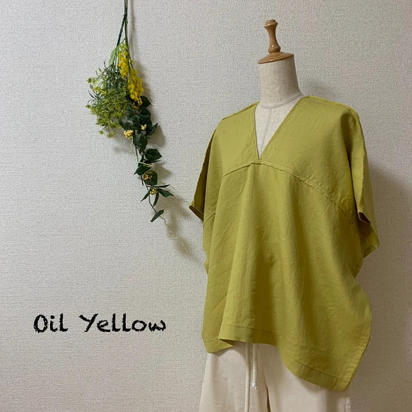 カフタンブラウス　麻 (リネン) 100%　— Oil Yellow — 14枚目の画像