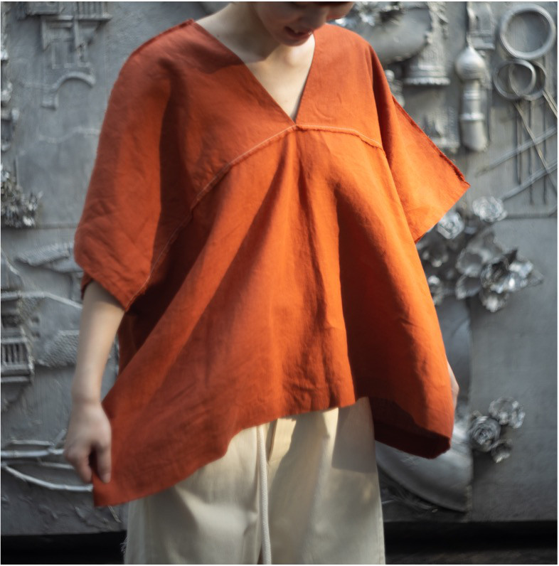 カフタンブラウス　麻 (リネン) 100%　— Terracotta —