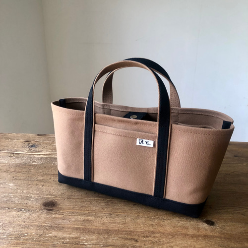 【A】帆布トートバッグ横長S＆横長SS＆横長ミニ order作品 S横長スタイル帆布トート〈モカ×クロ〉 トートバッグ Rcono 通販
