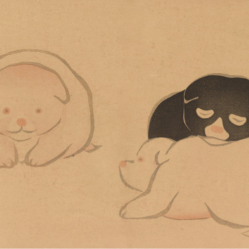 NO.186】子犬の水墨画アートポスター☆浮世絵日本画和室インテリア和