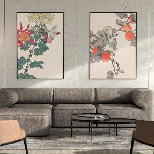 NO.188】菊の花と鳥アートポスター☆浮世絵日本画和室インテリア