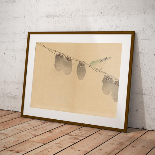 NO.189】鶯と干し柿アートポスター☆水墨画浮世絵日本画和室インテリア