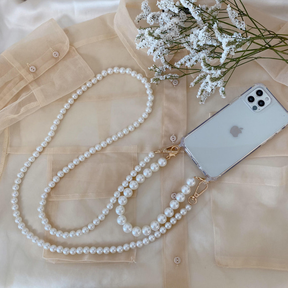 再再販！iPhoneストラップ➀-2 パールストラップ スマホ
