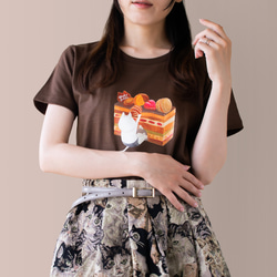 オペラケーキとネコぱんのTシャツ ブラウン レディースMサイズ【短期発送】 11枚目の画像