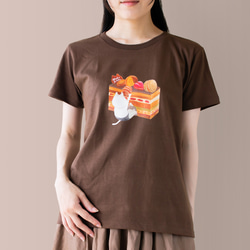 オペラケーキとネコぱんのTシャツ ブラウン レディースLサイズ【短期発送】 2枚目の画像