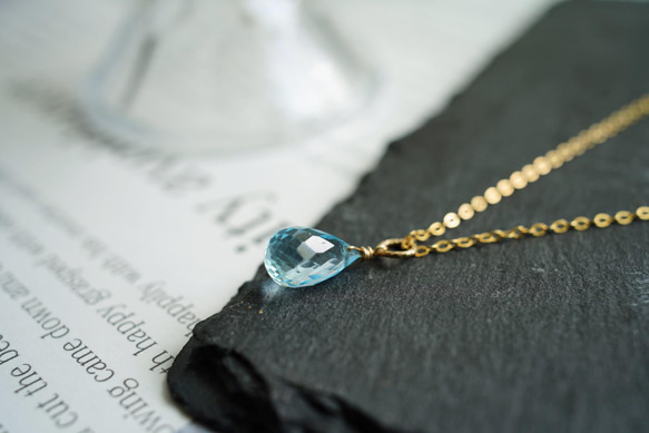 14kgf 大粒 宝石質 アクアマリン チャーム ネックレス ペンダント