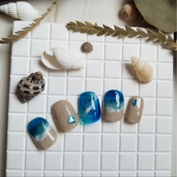 【 海nail ❶ 】●両面テープ付●ネイルチップ/夏ネイル/海ネイル 3枚目の画像