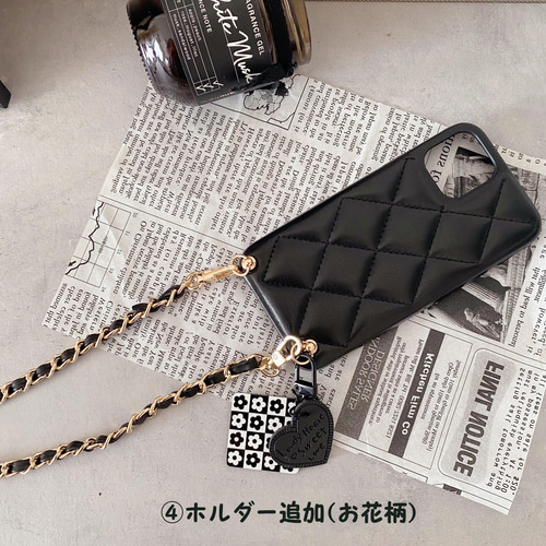 ぽんすけ♡iPhoneケース15 黒♡キルティングレザー♡ショルダータイプ ぽんすけ様専用♡iPhoneケース15 黒♡キルティングレザー