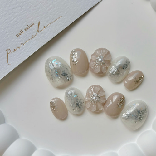 くすみニュアンスフラワー】くすみカラー/ぷっくりフラワーネイル/大人  