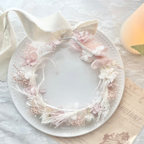 237】~angel pink white~ 花かんむり 花冠 ベビー キッズ 雑貨・その他 