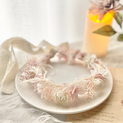 237】~angel pink white~ 花かんむり 花冠 ベビー キッズ 雑貨・その他 