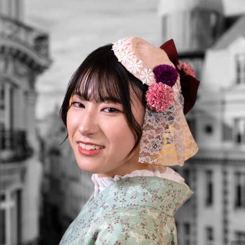 ❁︎夜様❁︎ トーク帽 つまみ細工×ベロアリボン 成人式 和装 ❁︎夜様❁︎ トーク帽 つまみ細工×ベロアリボン 成人式 和装