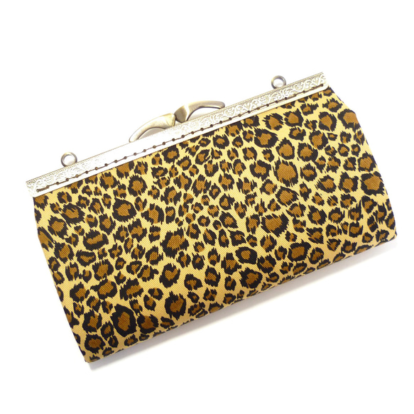 がま口 長財布 豹柄 ヒョウ柄 レオパード 茶・ブラウン がま口 chocho