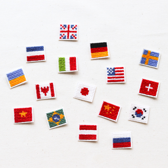 世界の国旗のクロスステッチワッペン ワッペン・アップリケ momonohana