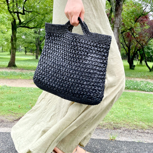 掲載商品】✳︎ 再販売✳︎ スクエアバッグ ブラック コットン