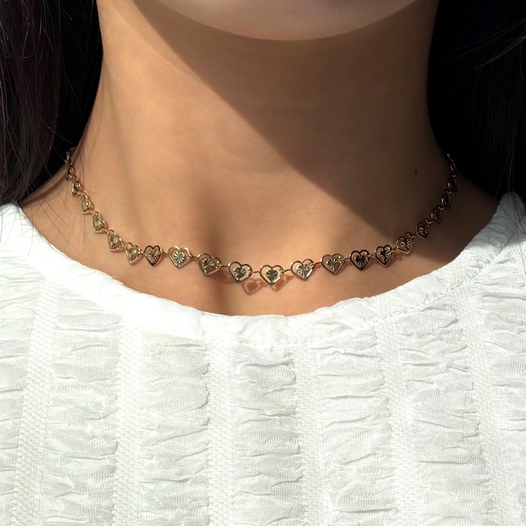 【316L】heart chain choker  necklace/35cm/金属アレルギー対応 1枚目の画像