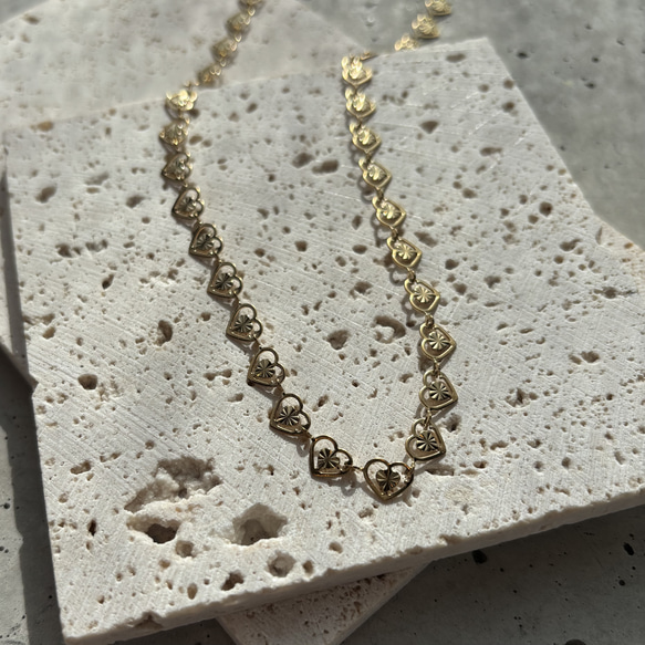 【316L】heart chain choker  necklace/35cm/金属アレルギー対応 4枚目の画像