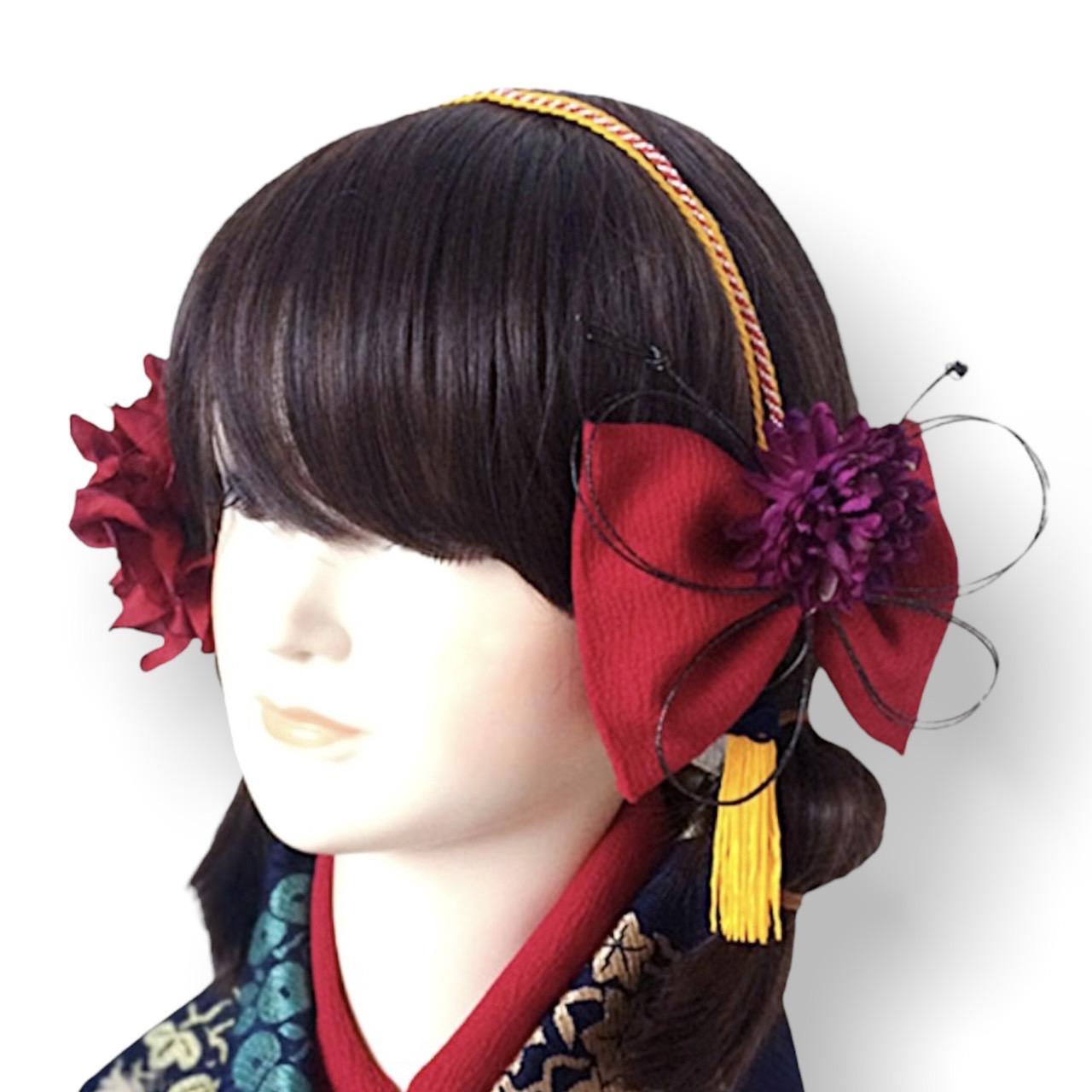 【送料無料】卒業式　袴　髪飾り　リボン  花　大正ロマン　はいからさんの凛々し乙女のカチューシャ　【色変更可能】