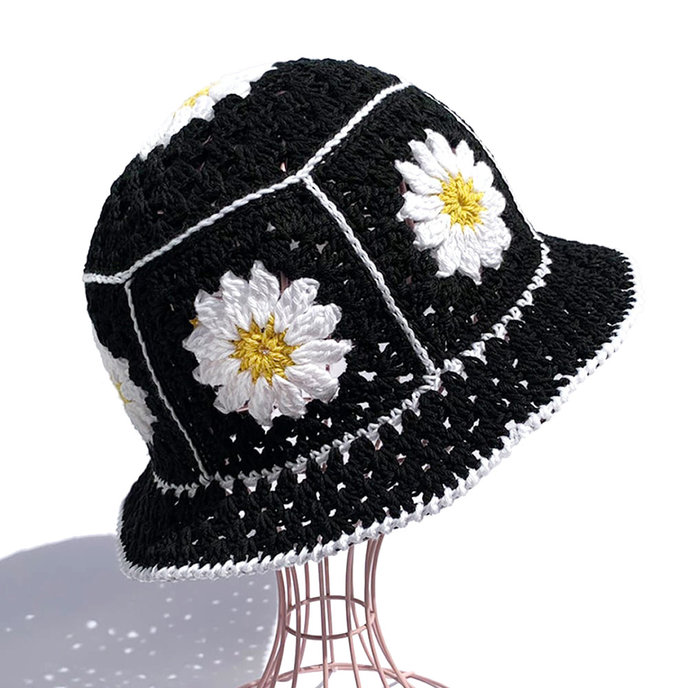 クロシェハット】かぎ針編みのクロシェ お花のバケットハット