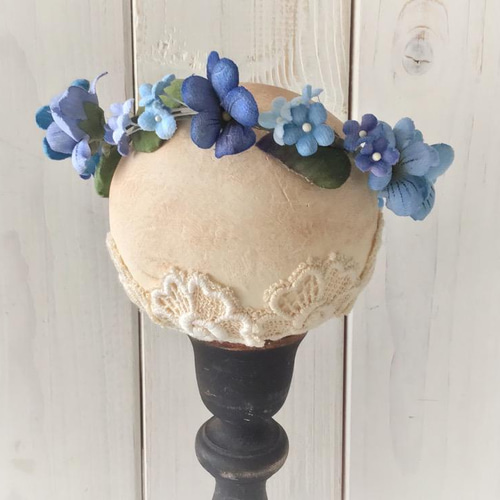 染め花〉ドール用すみれと勿忘草の花冠（L・ブルー） その他人形 PAPER