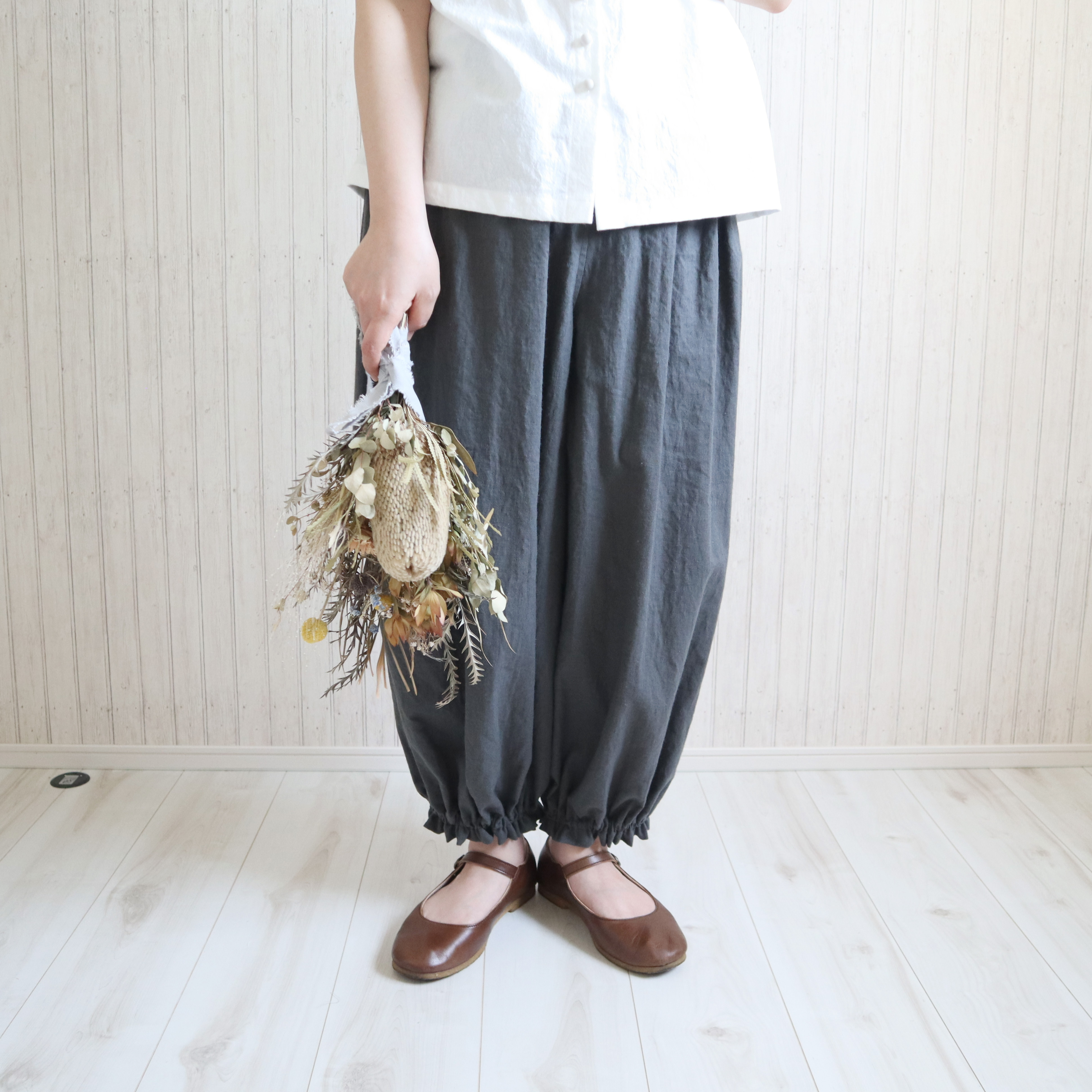 ドロワーズパンツ　ellie エリー　ハンドメイド　綿　麻　ナチュラル服 ドロワーズパンツ　ellie エリー　ハンドメイド　綿　麻　ナチュラル服