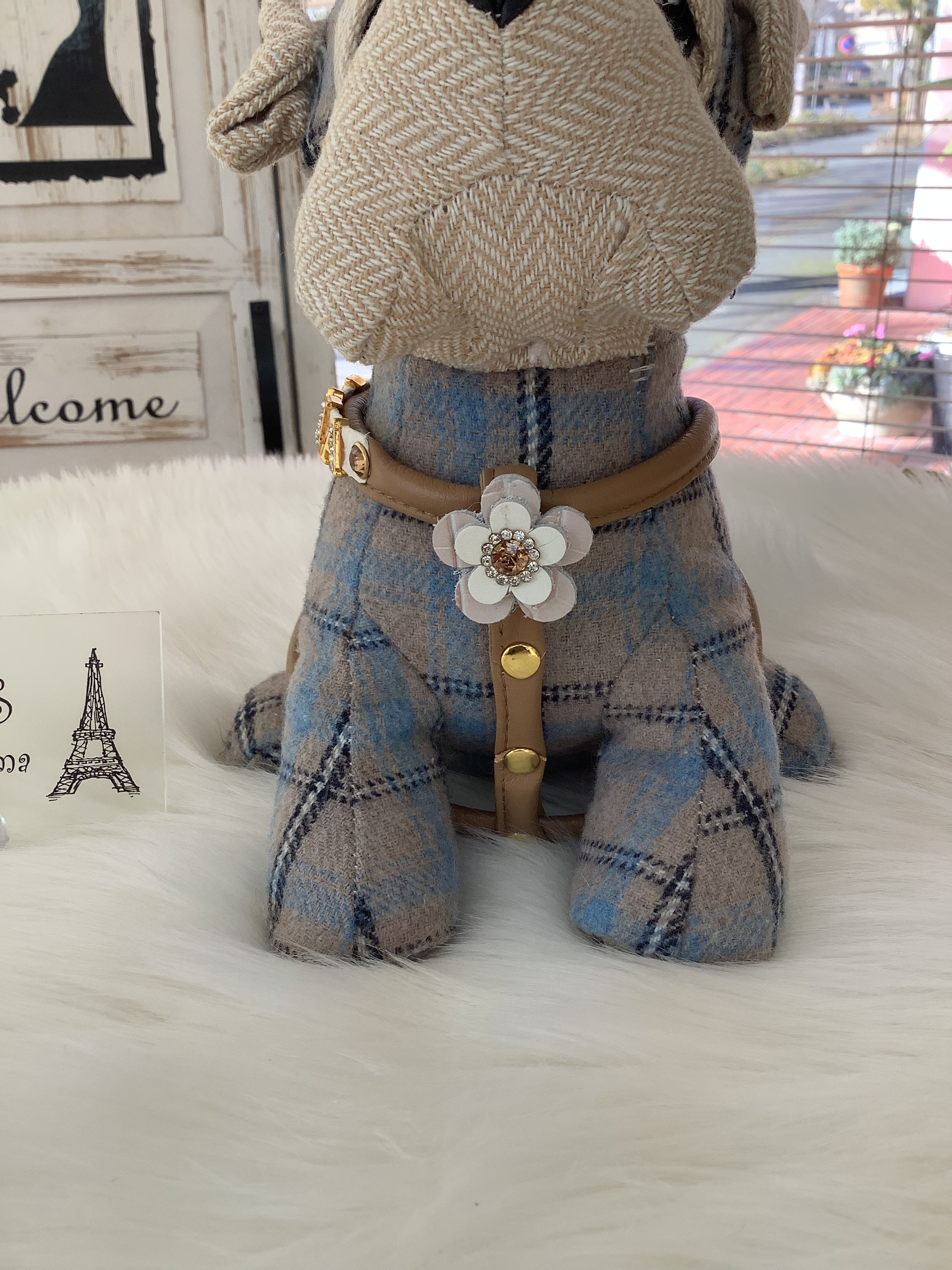 小型犬用　MEARISオリジナル本革ハーネス(受注製作)    キラキラ文字ネーム入り(6文字まで)