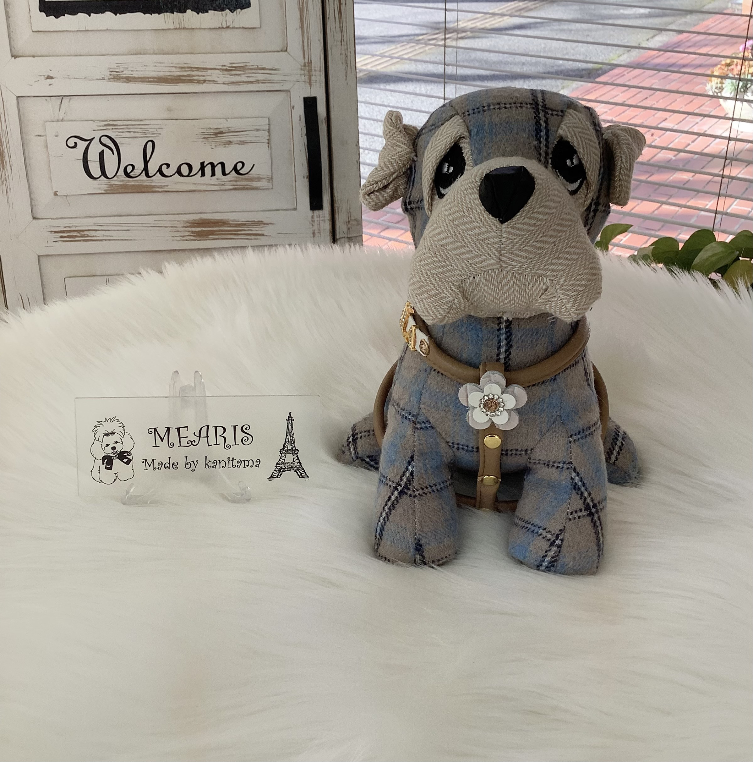 小型犬用　MEARISオリジナル本革ハーネス(受注製作)    キラキラ文字ネーム入り(6文字まで)