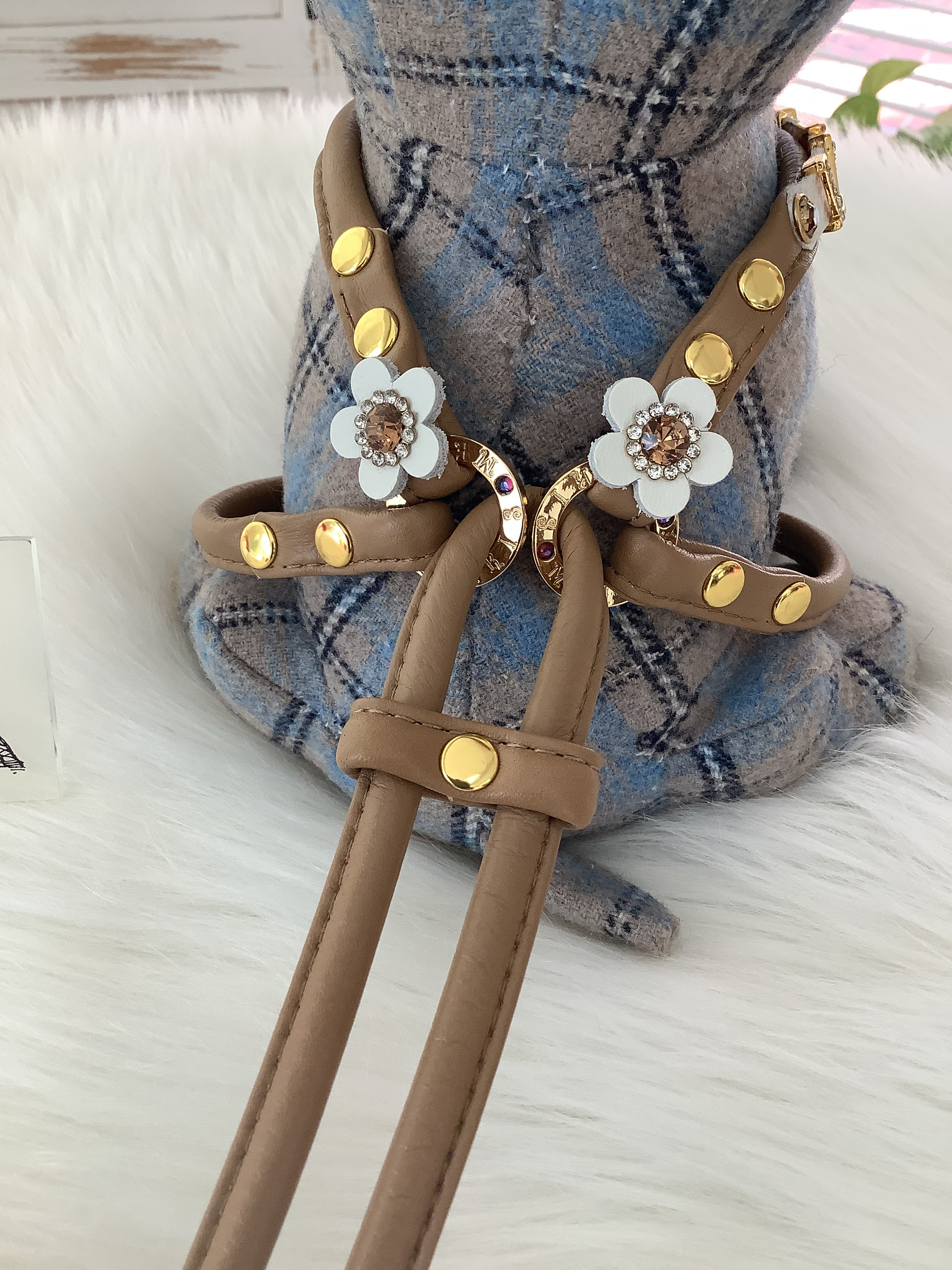 小型犬用　MEARISオリジナル本革ハーネス(受注製作)    キラキラ文字ネーム入り(6文字まで)