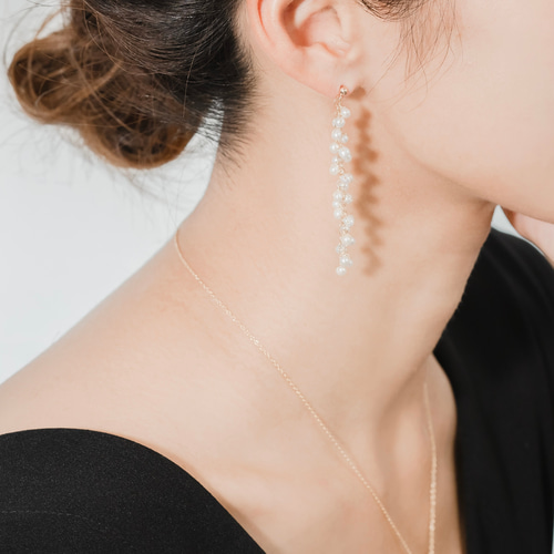 淡水パールゆるシャラピアス/イヤリング（ロング）14kgf【1417