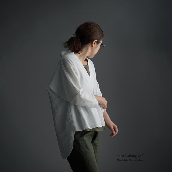 [wafu] 亞麻船長立領襯衫亞麻襯衫 / 白色 t005e-wt1 第3張的照片