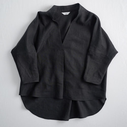 【wafu】Linen Skipper Top　スタンドカラーブラウス リネンシャツ /黒色 t005e-bck1 10枚目の画像