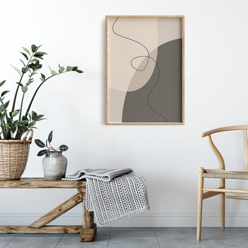 抽象画のポスター / i1422 / ベージュ調の抽象画 花や葉 韓国