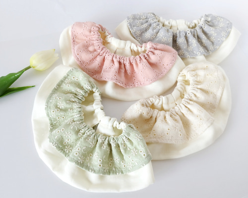 名入れ対応】刺繍ダブルガーゼのふんわり2重フリルスタイ* スタイ