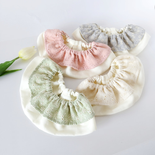 名入れ対応】刺繍ダブルガーゼのふんわり2重フリルスタイ* スタイ