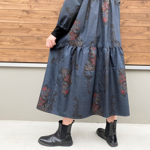 大島紬ティアードワンピース】1点物創作服ミセス40代50代60代