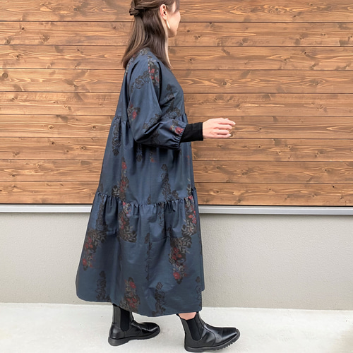 大島紬ティアードワンピース】1点物創作服ミセス40代50代60代