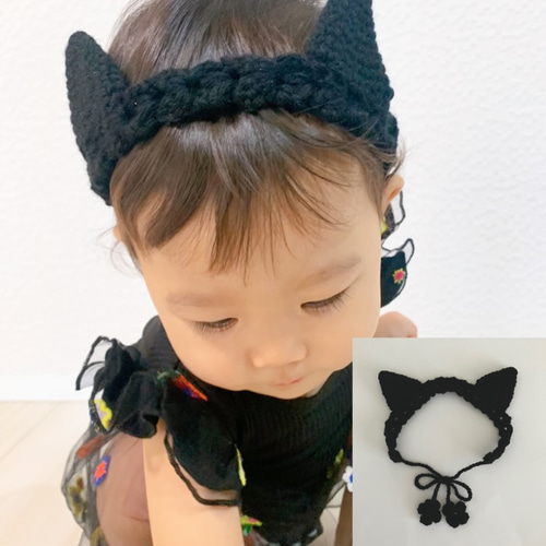 黒猫ちゃんのヘアバンド☆ハロウィン サイズ調整可 ニューボーンフォト