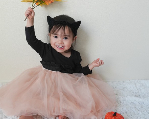 ハロウィンデザイン グレープ色 仮装黒猫ちゃんラウンドレジンヘアゴム ハロウィンデザイン グレープ色 仮装黒猫ちゃんラウンドレジンヘアゴム