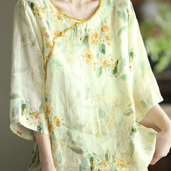 春の福袋 母の日 中華風 ビーズバックル ラミー ブラウス 女性 夏 薄いシャツ コットン ブラウス リネンシャツ 13枚目の画像
